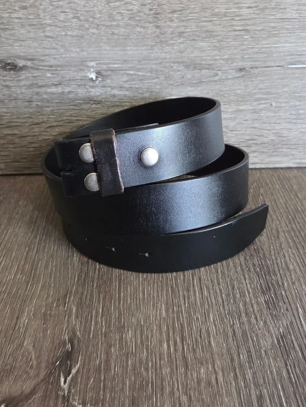 Black Genuine Leather Men's Belt - No Buckle - 43